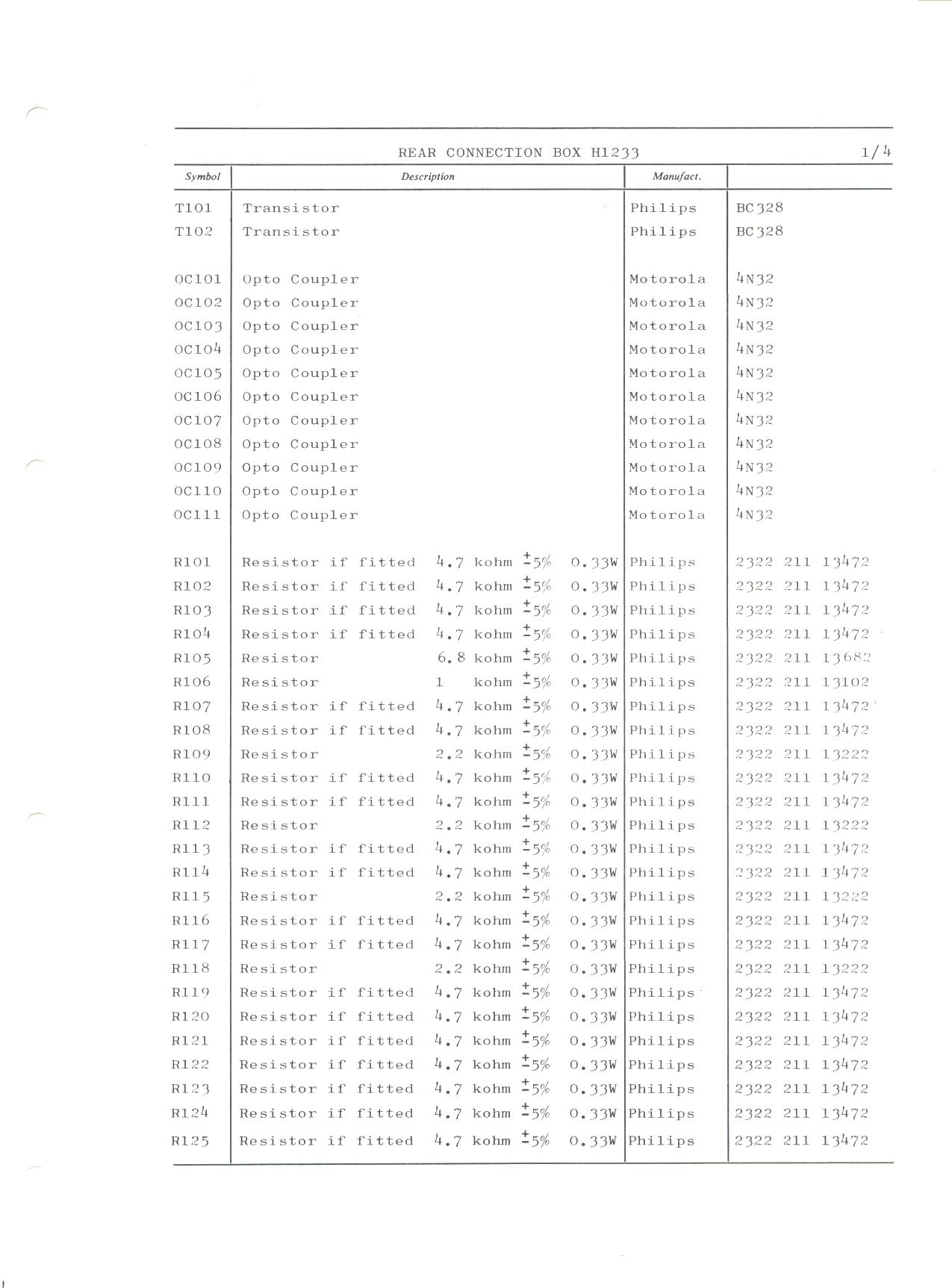 Parts list H1233 page 1